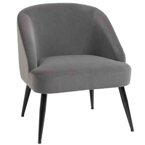 Rootz Retro Design Armchair - Accent Chair - Small Armchair - Upholstered Chairs - Velvet Look - Steel Legs - Gray - 64.5L x 63.5W x 75Hcm