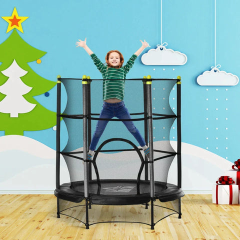 Rootz Trampoline voor Kinderen - Fitnesstrampoline met Veiligheidsnet - Randafdekking - Met rubberen touw gevoerd - Binnen - Buiten - Springen - Tuintrampoline - Staal - Zwart - 140L x 140W x 160H cm