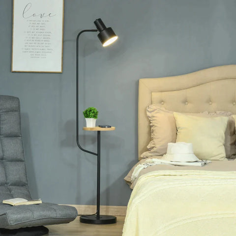 Rootz Floor Lamp - Modern Floor Lamp - With Shelf - Lamp - With Adjustable Lampshade - For Apartment Office - Steel - Black - 32.5 x 28 x 152 cm