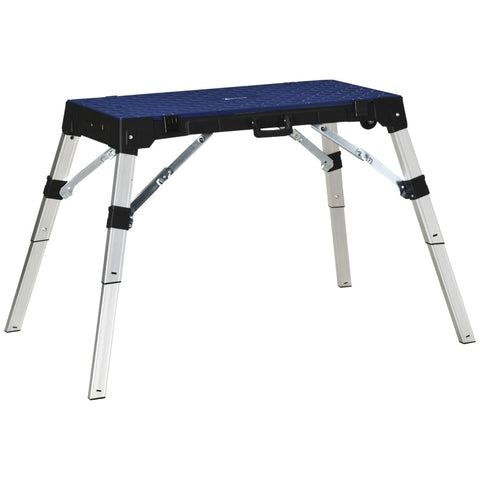 Rootz Workbench - 4-In-1 Design Workbench - Foldable Worktable - Scaffold Reversible Worktop - With Angle Marking Creeper And Trolley - Height Adjustable - Up To 125 Kg - Blue - 132 x 82.5 x 77.5 cm