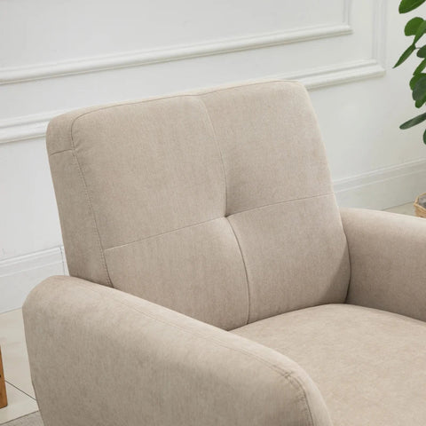 Rootz-Sessel – gepolsterter Sessel – Sessel mit Armlehnen – Wohnzimmerstuhl – Bürostuhl – moderner Leinen-Touch – Holz – Beige – 85 x 85 x 85 cm