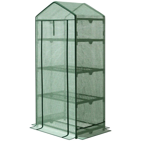 Rootz Greenhouse - Mini Greenhouse - Cultivation Greenhouse - With Foil Cover - And 4 Shelves - Shelves Rolling Door - Vegetable Bed - Green - 69 x 49 x 158 cm