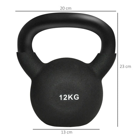 Rootz Kettlebell - Massive Kettlebell - 12 Kg - With Plastic Coating - Steel/PVC - Black - 20 x 13 x 22 cm
