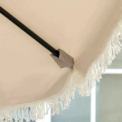 Rootz Parasol - Patio Umbrella - With Fringes - Tiltable - With Hand Crank - Steel + Polyester - Khaki - Ø268 x 232 cm