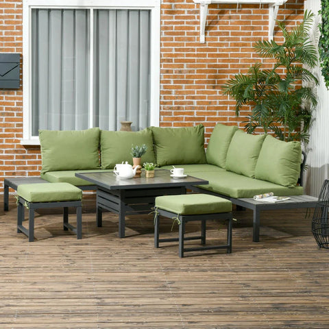 Rootz Garden Furniture Set - Patio Seating Group For 6 People - Height-adjustable Table - Aluminum Frame - Green + Gray - 154L x 75W x 68H cm