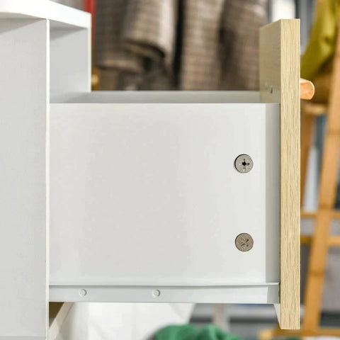 Rootz Storage Cabinet - Sideboard Chest Of Drawers Cabinet With 3 Open Shelves Drawers - Multi-purpose Cabinet For Living Room Bedroom - White + Natural - 60 x 40 x 100 cm