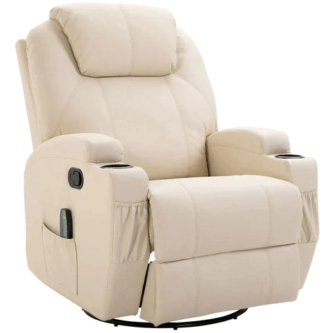 Rootz Massage Chair - Electric Relaxation Chair - Tv Chair - Massage Function - 5 Massage Modes - Reclining Function - Cream White - 84 x 92 x 109 cm