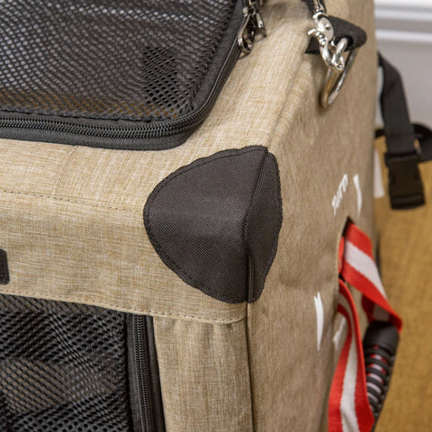 Rootz One-Step faltbare Katzentrage – Tragbare Haustiertragetasche mit Kissen – Haustier-Reisetrage mit verstellbarem Riemen – Katzenhaus für XS-Hunde und Katzen – Khaki – 48,5 L x 33,5 B x 33 H cm