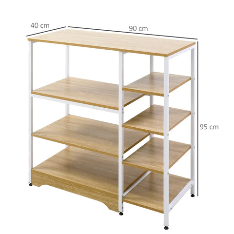 Rootz Kitchen Shelf - Standing Shelf - Storage Shelf - Corner Shelf With 7 Shelves - Non-slip Foot Caps - Metal Shelf - Robust And Stable - White/Natural - 90 x 40 x 95 cm