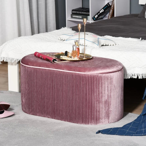 Rootz Upholstered Bench - Storage Space - Chest Bench - Living Room - French Style - Velvet Elegant - Pink - 81 x 40 x 41 cm