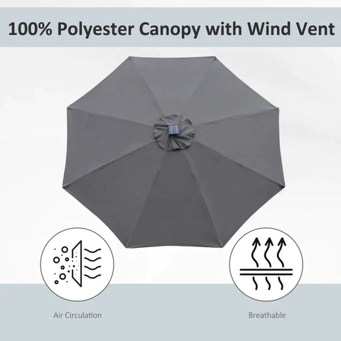 Rootz Parasol - Garden Parasol - Sun Umbrella - Sun Protection - Garden Umbrella - Umbrella - Hand Crank - Grey