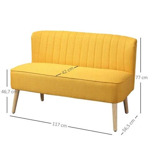 Rootz Sofa - 2 Seater Fabric Sofa - Sofa Seating - Lounge Sofa - Yellow - 117 x 56.5 x 77 cm