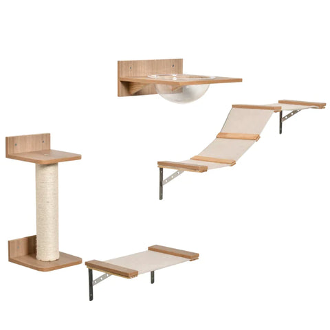 Rootz Climbing Wall For Cats - Cat Climbing Wall With Scratching Post - Cat Stairs - Cat Furniture Hammock - Sisal Acrylic Pine - Light Brown - 100L x 25.5W x 17.5H cm