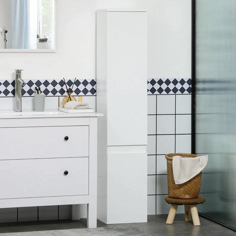 Rootz Bathroom Cabinet - 5 Compartments - Invisible Handles - Non-slip Feet - Mdf Chipboard - White - 30 x 28 x 152.5 cm