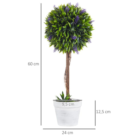 Rootz Set Of 2 Artificial Plants - Including Planter And Artificial Moss - Artificial Lavender Stems - White + Green + Purple - 24cm x 24cm x 60cm