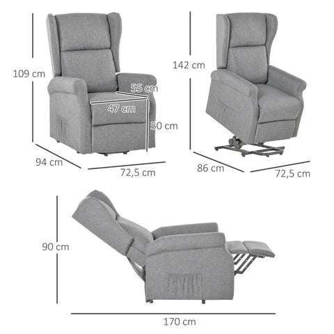 Rootz Stand-up Chair - TV Chair - Riser Chair - Electric Stand-up Chair - Electric Reclining Tv Chair - Remote Control TV Recliner - Stand-up Aid Armchair - Gray - 72.5 x 94 x 109cm