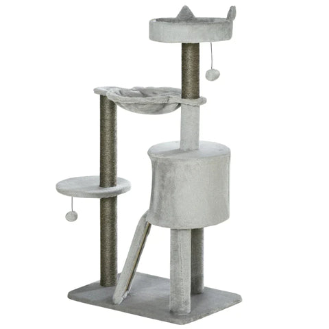 Rootz Scratching Post - Cat Cave - Cat Bed - Cat Hammock and Toys - Light Grey - 60cm x 40cm x 113cm