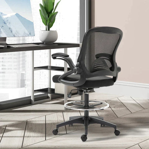 Rootz Office Armchair - Desk Chair - Standing Function With Footrest - Swivel Seat - Steel - Black - 64 x 60 x 106-126 cm