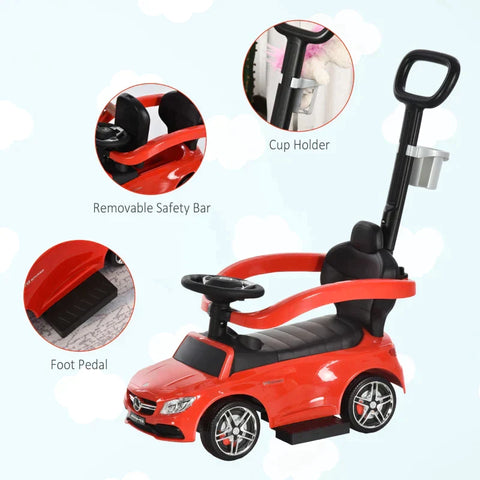 Rootz Push Car - Children's Vehicle - Children's Car From Mercedes Benz - Push And Hold Bar - Protection Bar - Red - 84L x 40W x 83H cm