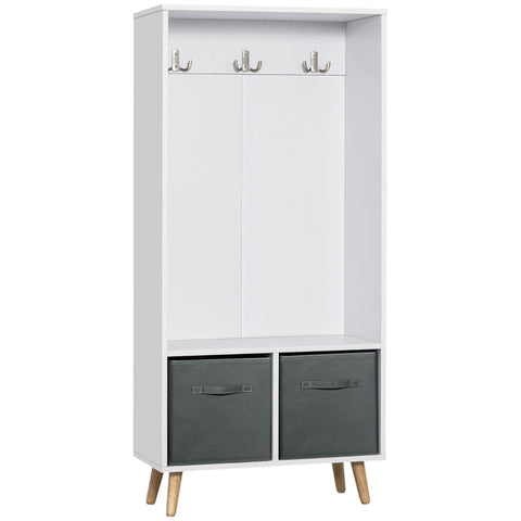 Rootz Wardrobe - 3 Hooks - 2 Fabric Drawers - Nordic Design - White + Grey - 61 x 29.6 x 132cm