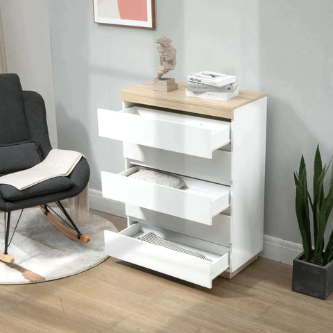 Rootz Chest Of Drawers - Dresser - Drawer Cabinet - Cabinet - With 5 Drawers - Chipboard - White/Oak - 80 x 40 x 109 cm