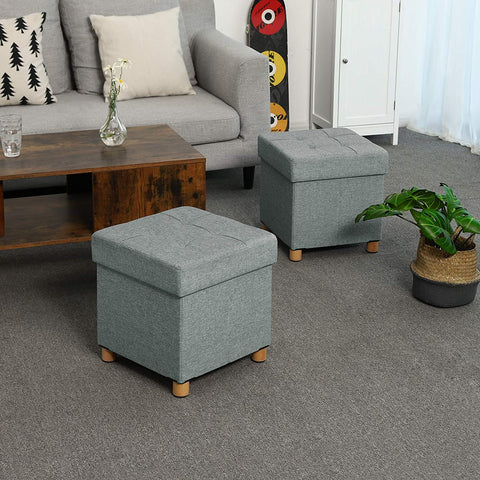 Rootz Hocker - Stool With Storage - Ottoman - Gray Seating Chair With Storage Space - 38 x 40 x 38 cm (W/H/D)