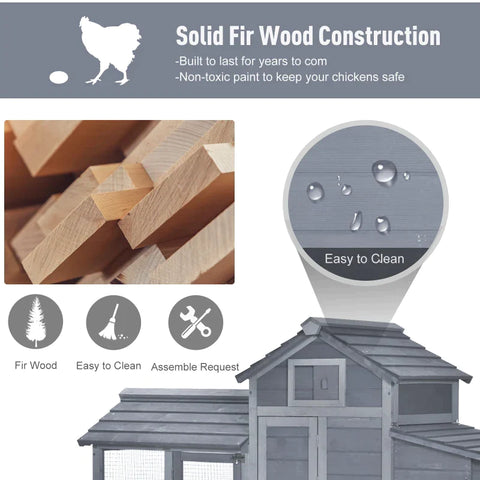 Rootz Chicken Hutch - Bantam Chicken Coop - Chicken House - Removable Floor Pan - Fir Wood - Grey - 150.5 cm x 54 cm x 87 cm