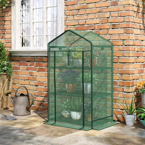 Rootz Greenhouse - Mini Greenhouse - Cultivation Greenhouse - With Foil Cover - And 3 Shelves - Shelves Rolling Door - Vegetable Bed - Green - 69 x 49 x 125 cm