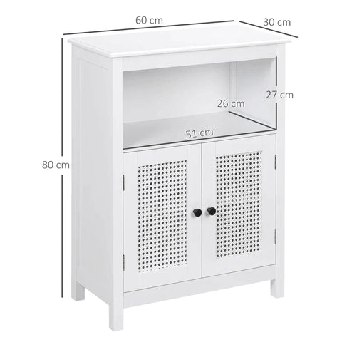 Rootz Bathroom Cabinet - Bathroom Cabinet In Rattan Look - 1 Shelf 1 Cabinet - MDF Wood - White - 60L x 30W x 80H cm