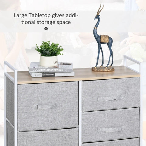 Rootz Drawer Cabinet - Storage Cabinet - Fabric Chest Of Drawers - 5 Fabric Drawers - Fabric + Wood + Metal Frame - Grey - 83 x 29 x 77 cm