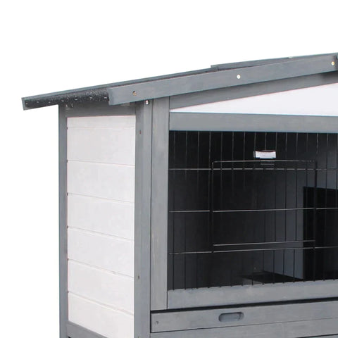 Rootz Small Animal Hutch - Rabbits Hutch - Hutch With Freewheel - 2-tier Fir Wood Outdoor Hutch - Grey/White