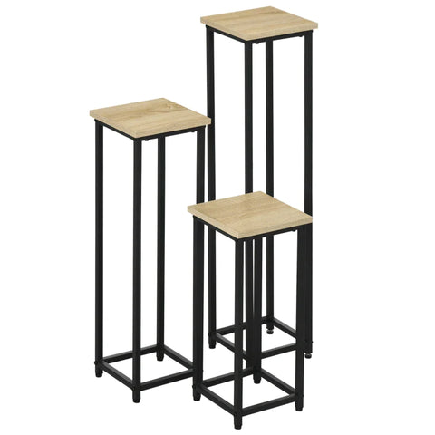 Rootz Plant Stands - Flower Stand - 3-delige Plant Stand Set - Stapelbaar Ruimtebesparend - Staal - Bruin/Zwart - 21cm x 21cm x 50/70/90cm