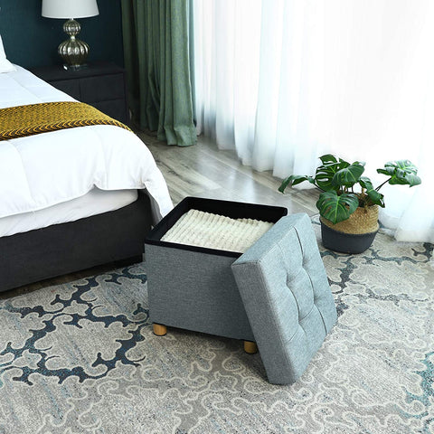 Rootz Hocker - Stool With Storage - Ottoman - Gray Seating Chair With Storage Space - 38 x 40 x 38 cm (W/H/D)