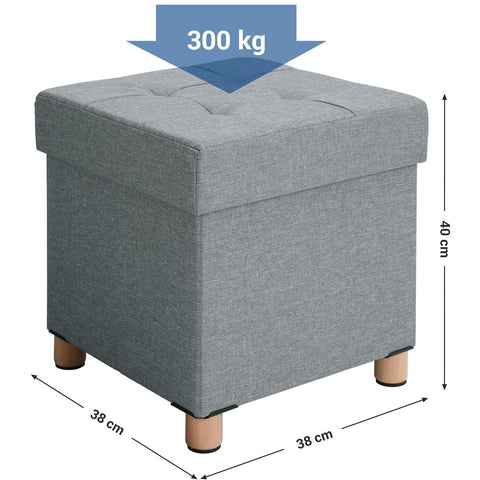 Rootz Hocker - Stool With Storage - Ottoman - Gray Seating Chair With Storage Space - 38 x 40 x 38 cm (W/H/D)