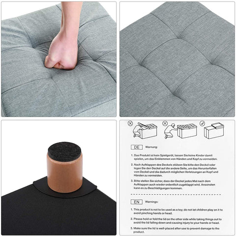 Rootz Hocker - Stool With Storage - Ottoman - Gray Seating Chair With Storage Space - 38 x 40 x 38 cm (W/H/D)