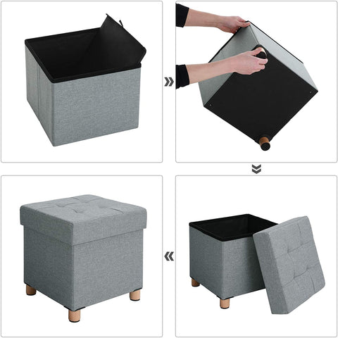 Rootz Hocker - Stool With Storage - Ottoman - Gray Seating Chair With Storage Space - 38 x 40 x 38 cm (W/H/D)