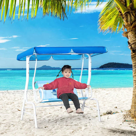 Rootz Kinderhängematte – 2-Sitzer-Babyschaukel mit verstellbarem Schiebedach – Gartenschaukel – Metall – Blau – 110 x 74 x 113 cm