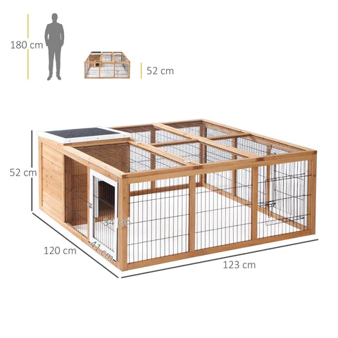 Rootz Rabbit Hutch - Small Animal Hutch - Weather Resistant Hutch - Natural - 123cm x 120cm x 52cm