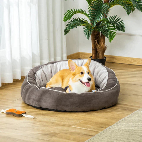 Rootz Hondenbed - Hondenmat - Hondenkussen - Hondenmatras - Rond Huisdierbed - Hondensofa - Huisdierbed voor Honden Katten - Linnen Polyester - Donkergrijs + Creme Wit - 85 x 85 x 35 cm