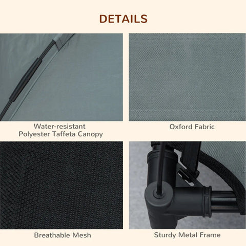 Rootz Pet Bed With Canopy - Raised Dog Bed - Outdoor Dog Lounger With Roof - Breathable - Taffeta Grey - 61 x 46 x 62 cm