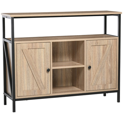 Rootz Sideboard In Industrial Design - 2 Cupboards - 2 Shelves - 1 Storage Shelf - Natural + Black - 100cm x 30cm x 80cm