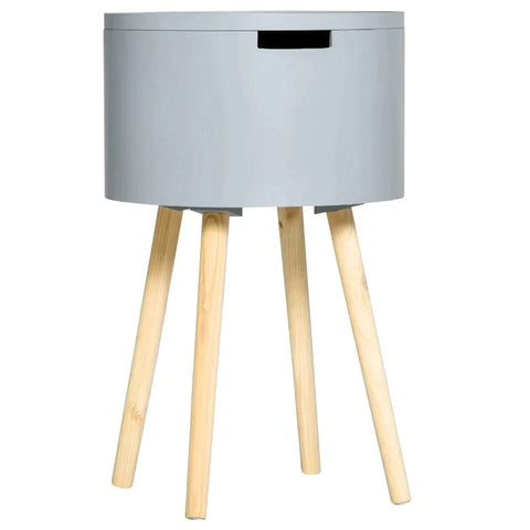 Rootz Beistelltisch – Couchtisch – Nachttisch – Nachttisch mit verstecktem Stauraum – Grau + Natur – 38 cm x 38 cm x 63 cm