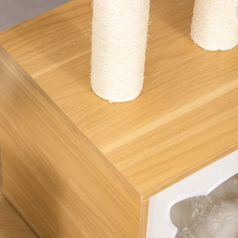 Rootz Cat Nest - Scratching Post - Cat Cave - 2 Soft Cushions Cat Tree With Bed - Cat Scratching Post - Nature - 35 x 35 x 81 cm