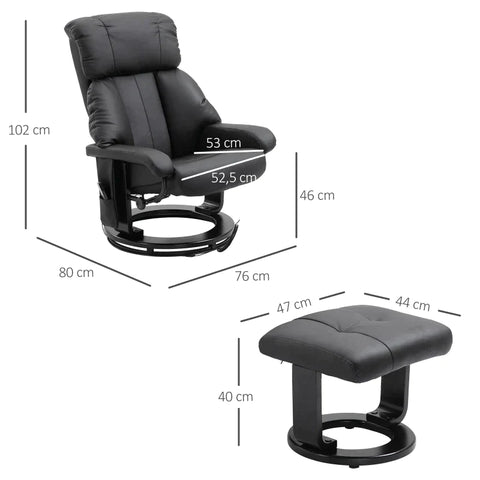 Rootz Relaxation Lounger With Reclining Function - Massage Chair - Tv Chair - Reclining Chair - Ergonomic Chair - Armchair With Stool - Black - 76 x 80 x 102 cm