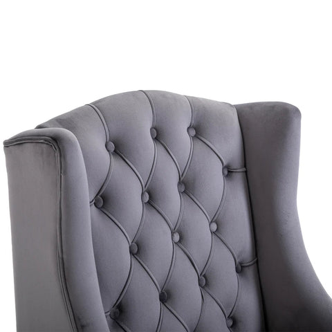 Rootz Single Chair - Wing Chair - Relaxation Chair - Tufted Design Chair - Raised Legs Chair - Stylish Raised Leg Design - Gray - 67 X 70.5 X 97 Cm