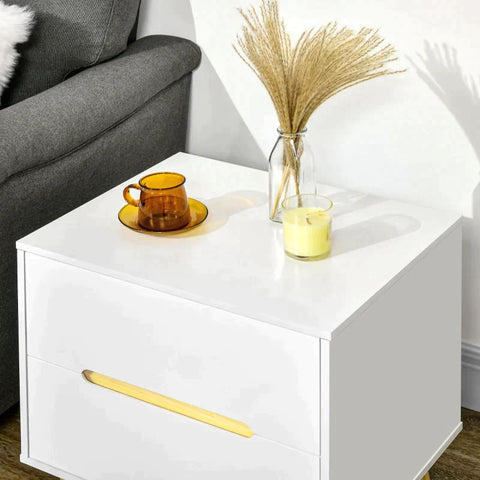 Rootz Bedside Table - Bedside Table - Side Table - Two Drawers - Timeless Design - Pine - White - 50 x 40 x 50.5 cm