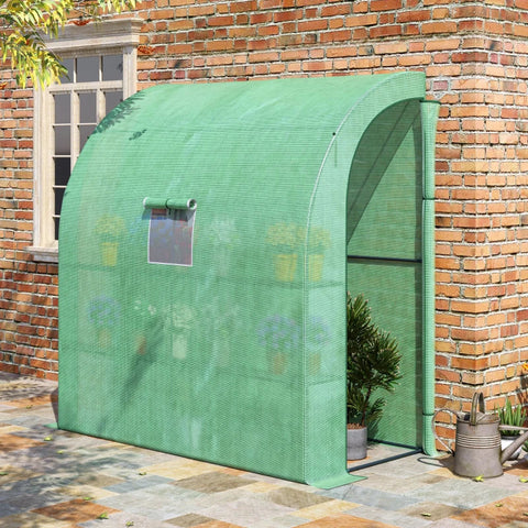 Rootz Greenhouse - Wall Greenhouse - Cold Frame - With Windows And Doors - 2 Tiers 4 Wired Shelves - Green 200L x 100W x 215Hcm