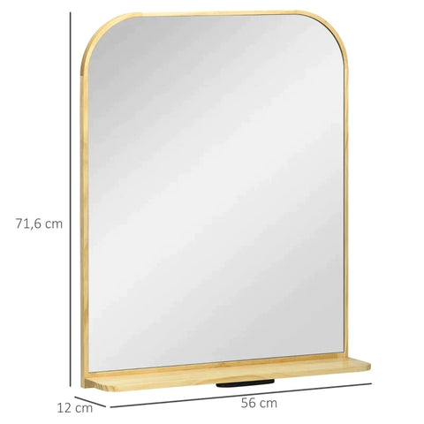 Rootz Wall Mirror - Bedroom Mirror - Square Mirror - With Shelf - Pine Wood Frame - Natural - 56cm x 12cm x 71.6cm