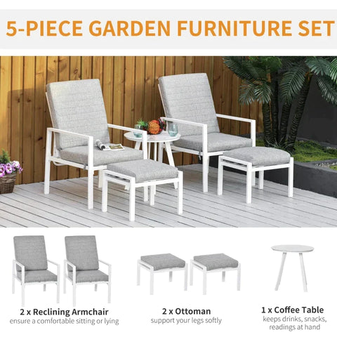 Rootz Gartenmöbel-Set – Garten-Liegestuhl-Set – Couchtisch – Grau/Weiß