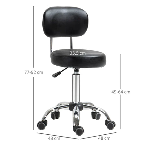 Rootz Saloon Stools - Set Of 2 Work Stools - Work Stools - Stools - With Backrest - Height-adjustable - Faux Leather/Foam/Steel - Black - 48 x 48 x 77-92 cm